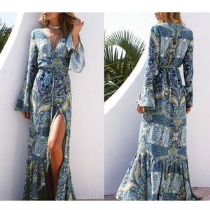 BNWT R. Vivimos turquoise boho wrap dress